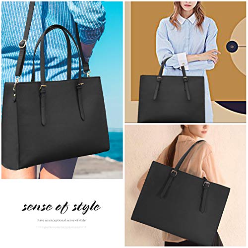 Laptop Bag for Women Waterproof Lightweight Leather 15.6 Inch Computer Tote Bag Business Office Briefcase Large Capacity Handbag Shoulder Bag Professional Office Work Bag Black Laptop Bag for Women Waterproof Lightweight Leather 15.6 Inch Computer Tote Bag Business Office Briefcase Large Capacity Handbag Shoulder Bag Professional Office Work Bag Black